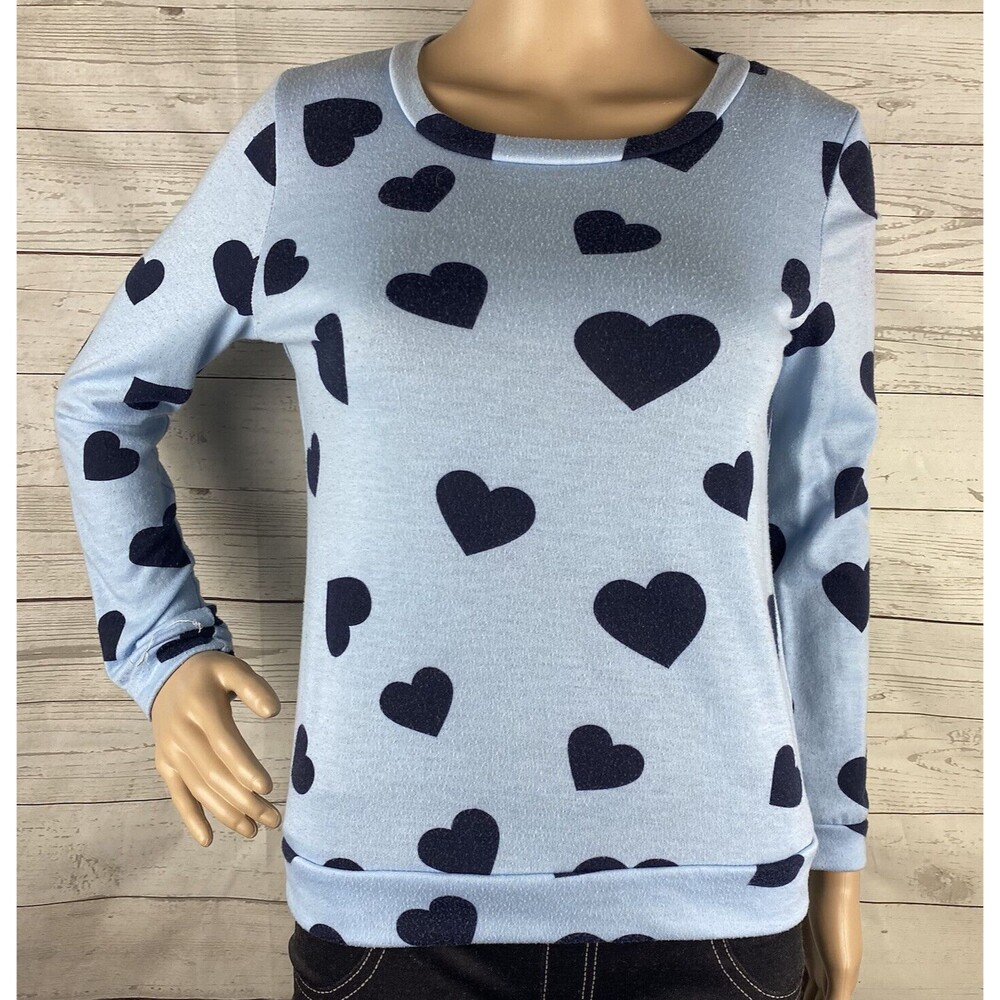 Adam Levine Shirt Juniors Small Blue Heart Print Cotton Blend Casual Long Sleeve